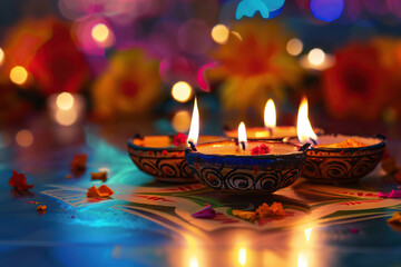 Beautiful greeting card with bright holiday composition for happy and celebrate Diwali