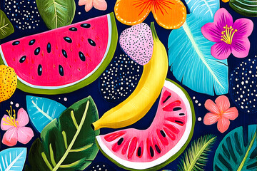 Décor de fruits et fleurs en couleurs vives