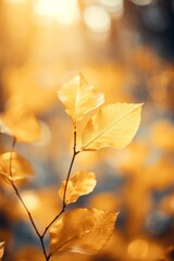 Autumn leaves glowing in the warm sunlight with a blurred background creating a magical and serene atmosphere