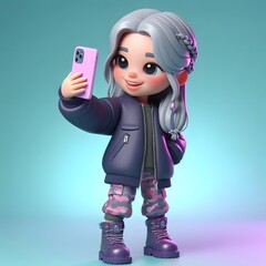 3D character with silver hair in a braided ponytail