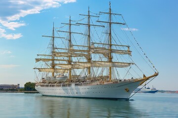 Fototapeta premium Magnificent Tall Ship Sailing on Serene Waters