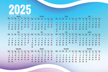 2025 beautiful calendar template in modern style colorful wave design