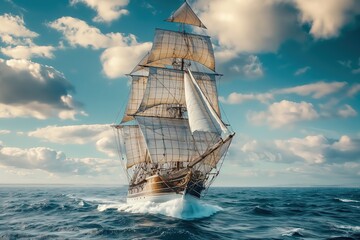Majestic Sailing Ship Navigating Turbulent Seas