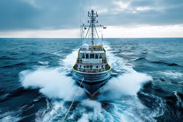 Obraz premium Powerful Commercial Fishing Vessel Navigating Stormy Seas