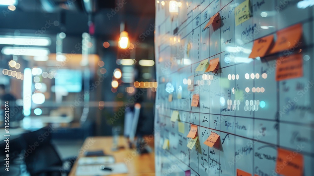 Aufkleber a close-up of a collaborative workspace featuring a transparent board filled with colorful sticky no