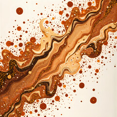 Abstract flow of warm hues with swirling patterns and dots of rich brown and gold, digital art of abstract concept.