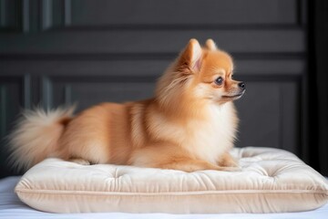 Pomeranian on a Velvet Cushion