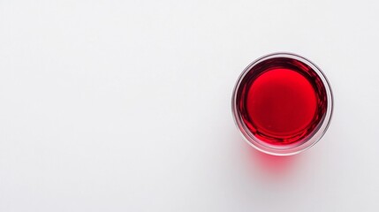 Elegant Minimalist Composition of Mulled Wine in Clear Glass on White Background, Deep Red Tones Emphasized