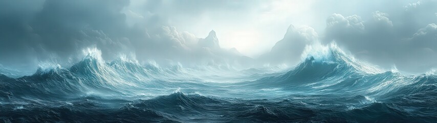Fototapeta premium A stunning seascape capturing the power of waves against a moody sky, perfect for conveying nature's raw beauty and tranquility.