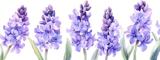 Fototapeta premium Watercolor, purple hyacinth clipart, detailed, high in detail, white background