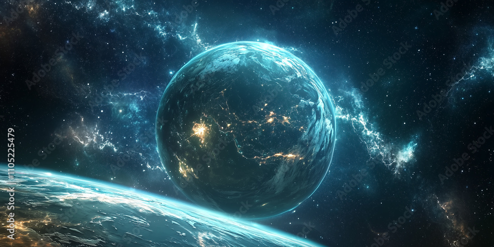 Poster planet against the background of the outer space