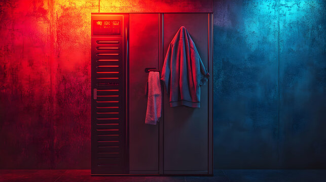 Neon-Lit Locker Room 3D Illustration
