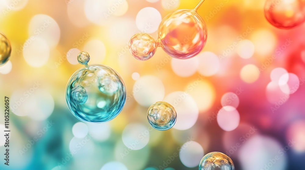 Aufkleber colorful transparent bubbles floating against a soft bokeh background