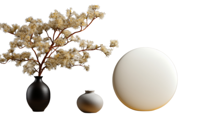 A modern minimalist vase paired with a table featuring a unique circular frame. A subtle and elegant addition to any living space, isolated on transparent background.
