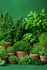 A bunch of potted plants sitting on top of a green table