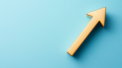 Solid gold upward arrow on a blue background symbolizing growth and success
