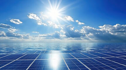 Solar panels stretching across a vast landscape,