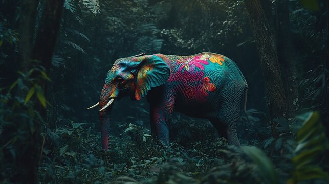 Majestic Solitude: A Forest Elephant Gracefully Roaming the Dense Canopy, Symbolizing the Wonders of Nature and Wildlife Conservation