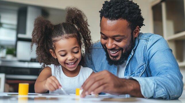 Heartwarming Bonding Time: A Child and Father Collaboratively Engaged in Creative Handicrafts, Fostering Family Connection and Imagination