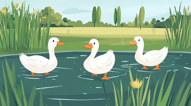 A Serene Scene of a Duck Family Swimming Playfully in a Crystal Clear River, Embracing Nature's Beauty and Wildlife Harmony