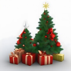 Christmas tree surrounded by presents on white background