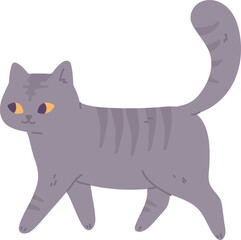 Walking cat. Gray striped pet color icon