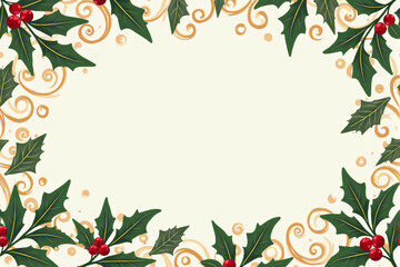 Obraz premium A festive Christmas frame with pine branches, red bows, pine cones, and fairy lights on a dark green background.