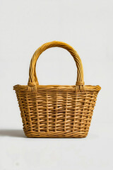 A wicker basket on a white background