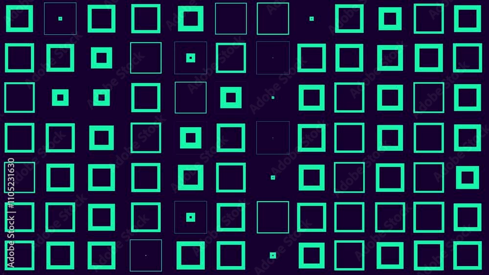 Poster abstract geometric pattern with neon squares on dark background