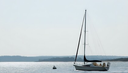 Naklejka premium Sailboat against a serene body of water, a moment of tranquility in sailing life.