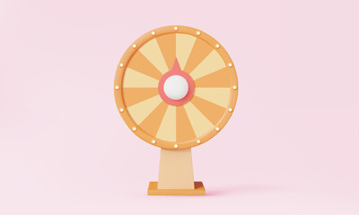 3D vector fortune spin wheel icon rotation luck event isolated on pink background Business online promotion marketing activity game sell product entertainment risk illustration.