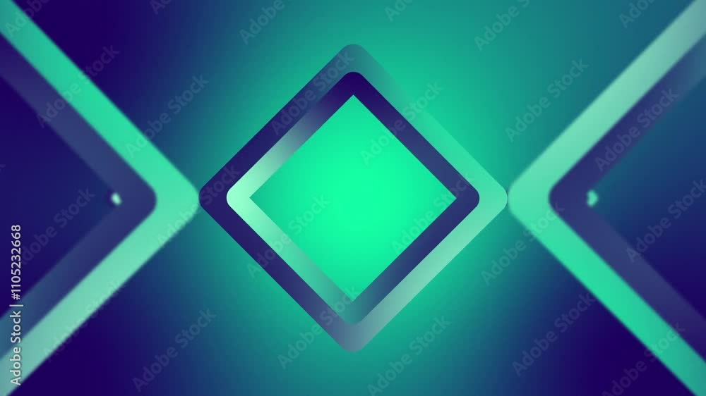 Poster abstract geometric pattern with glowing squares in symmetrical blue and green design