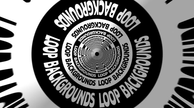Monochrome Spiral of Repetitive Text 'Loop Backgrounds' in a Hypnotic Circle Array