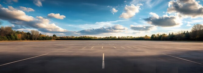 47. A vast, empty parking lot with an open sky above, leaving ample space in the middle for text