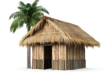 tropical hut thatched roof bamboo walls beach shelter primitive architecture rustic dwelling