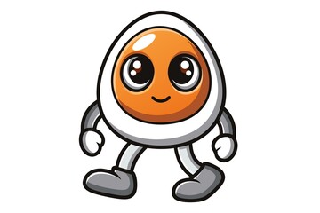 cute face egg  walking  in white background