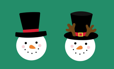 Cute Christmas snowmen head set flat vector illustration.
Winter holiday snowman face cartoon.
Good for card,poster, banner, leaflet .