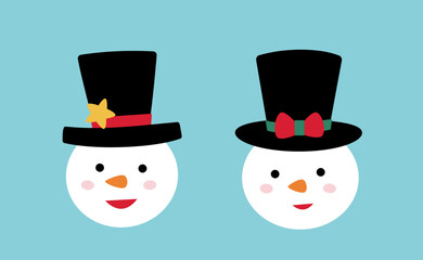 Cute Christmas snowmen head set flat vector illustration.
Winter holiday snowman face cartoon.
Good for card,poster, banner, leaflet .