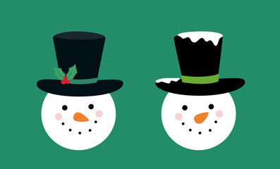 Cute Christmas snowmen head set flat vector illustration.
Winter holiday snowman face cartoon.
Good for card,poster, banner, leaflet .