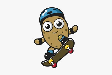  cute face  potato skiting in white background