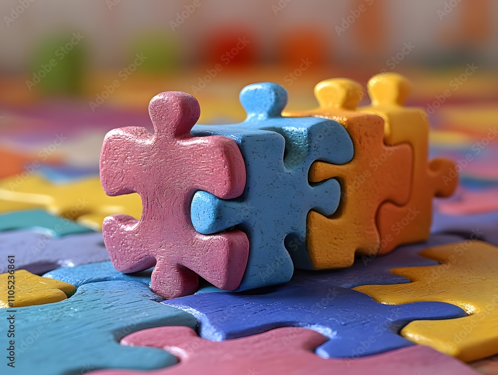 Poster vibrant and playful puzzle pieces coming together to symbolize and creative problem solving the imag