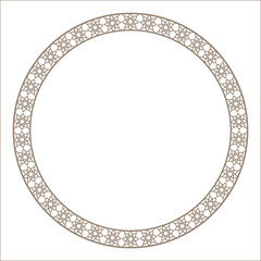 Round decorative frame, luxury frame, seamless arabic, andalusian, oriental, authentic arabian style. Gold andalusian, islamic, geometric style with seamless border. Design plate, ceramic, printing