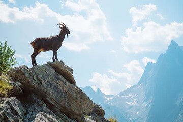 goat standing atop a rocky hill