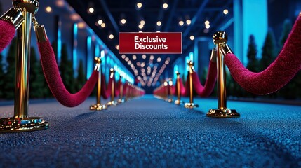 Christmas sale exclusive. Red carpet leading to exclusive discounts sign
