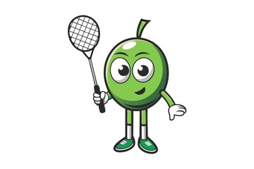 Obraz premium cute olive face playing badminton in white background