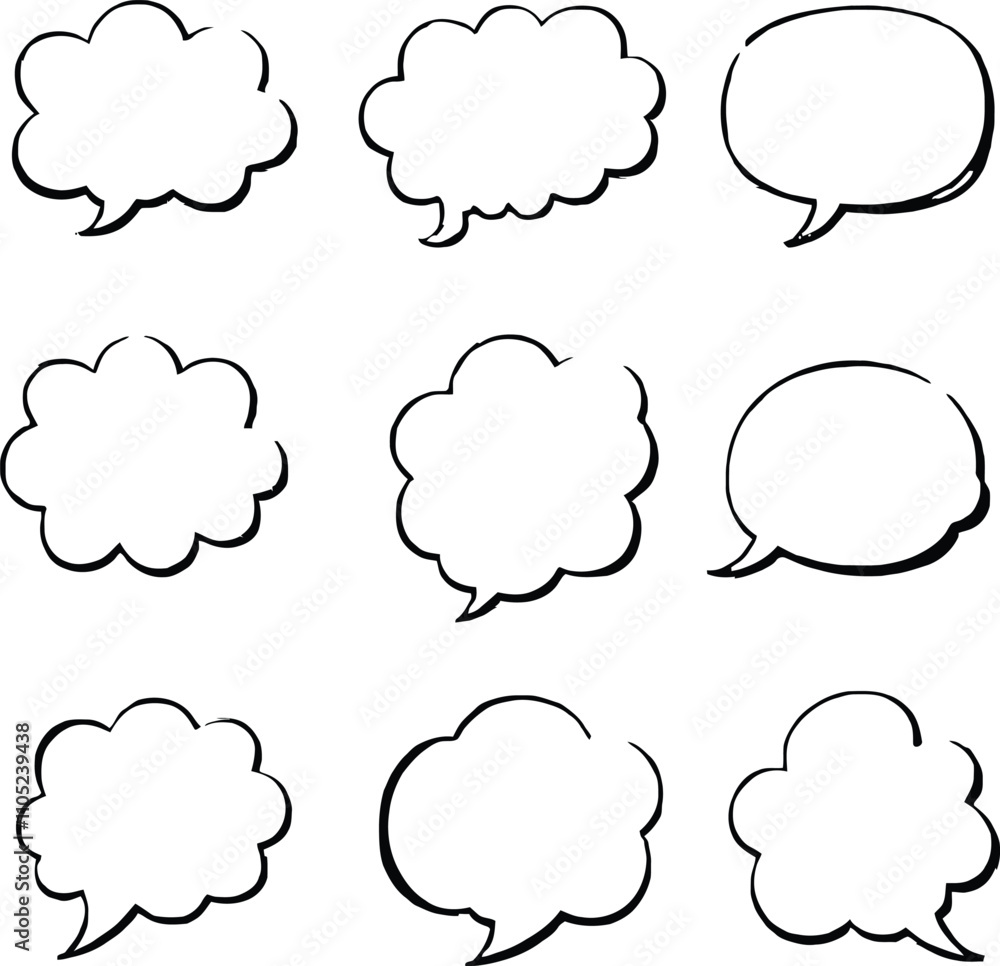 Poster blank empty speech and thought bubbles line art bundle vector illustration set
