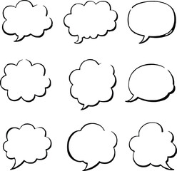 Blank empty speech and thought bubbles line art bundle vector illustration set