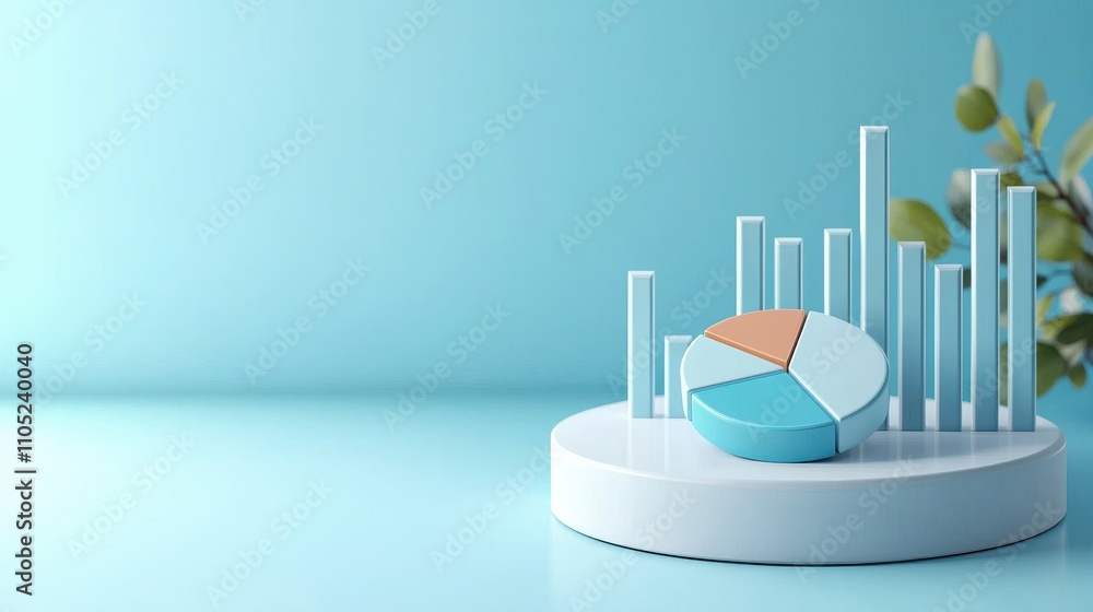 Aufkleber a modern data visualization featuring a pie chart and bar graph on a light background, conveying ana
