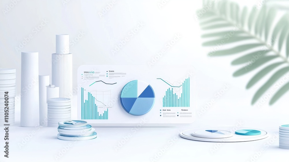 Aufkleber a modern workspace showcasing charts, graphs, and products, emphasizing data visualization and analy