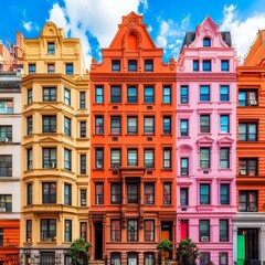 Fototapeta premium Colorful row houses on a sunny day.